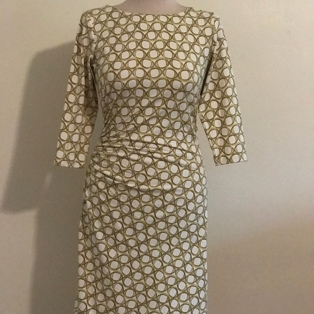 Elegant Cream and Gold Patterned Dress